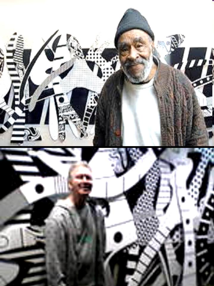 Top photo, Charles McGee, Detroit Artist; Lower Photo, Gary Parker, Detroit Artist, in front of Charles McGee's Masterpiece, Detroit, Michigan. 